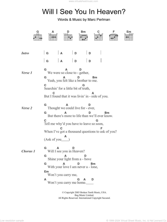 Will I See You In Heaven sheet music for guitar (chords) by The Jayhawks, intermediate skill level