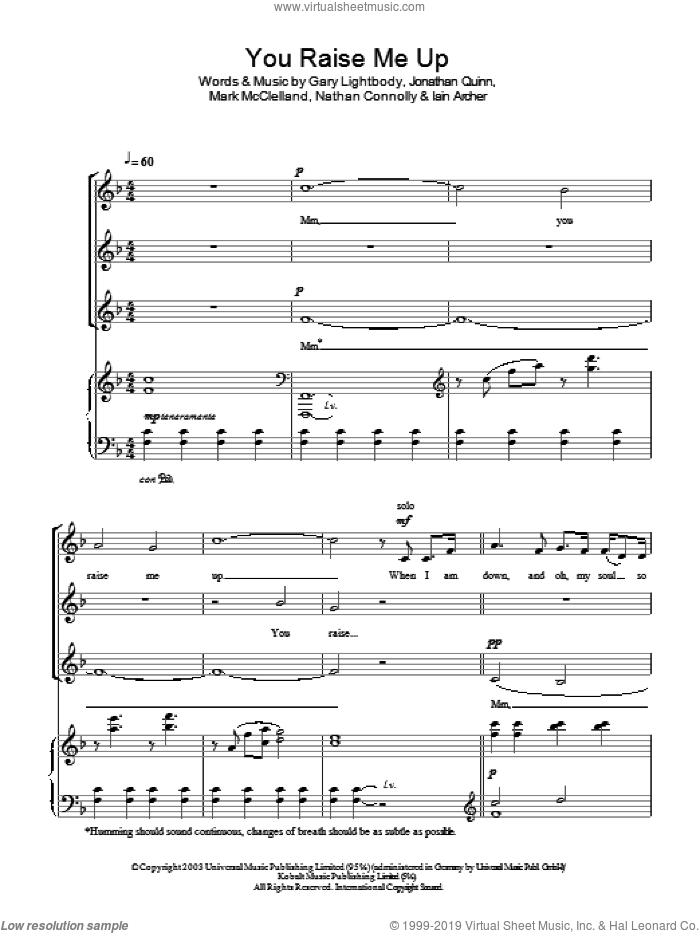 You Raise Me Up sheet music for choir (SSA: soprano, alto) by Westlife, wedding score, intermediate skill level