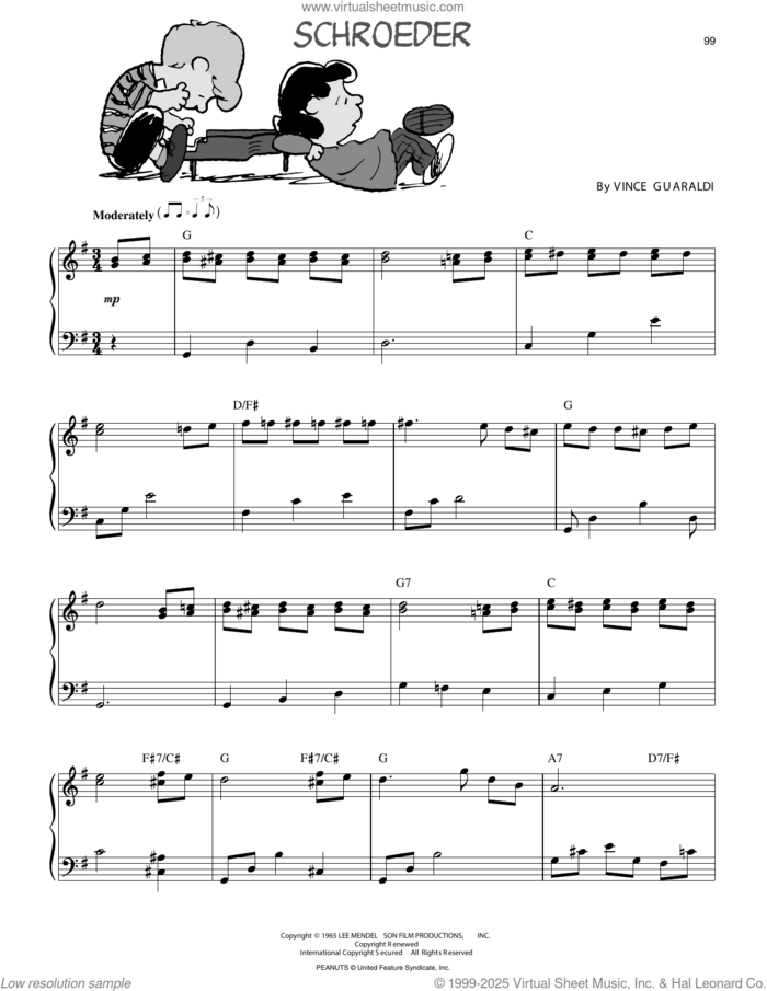 Schroeder, (intermediate) sheet music for piano solo by Vince Guaraldi, intermediate skill level