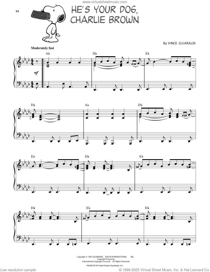 He's Your Dog, Charlie Brown sheet music for piano solo by Vince Guaraldi, intermediate skill level