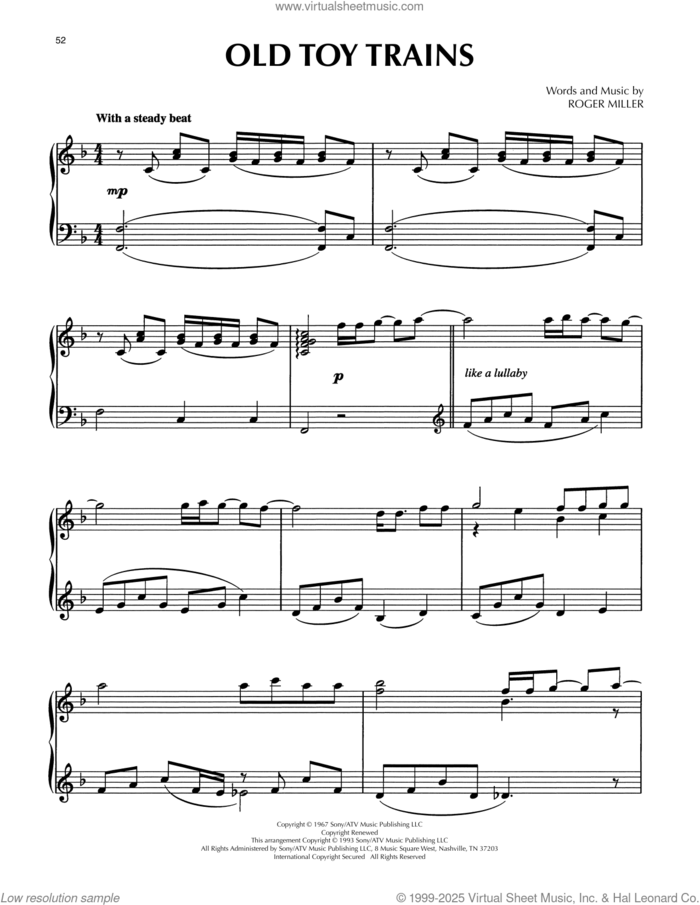 Old Toy Trains, (intermediate) sheet music for piano solo by Roger Miller, intermediate skill level