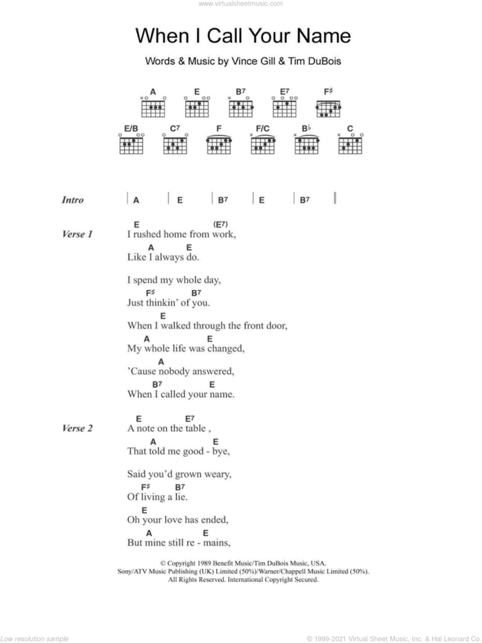 When I Call Your Name sheet music for guitar (chords) by Vince Gill, intermediate skill level