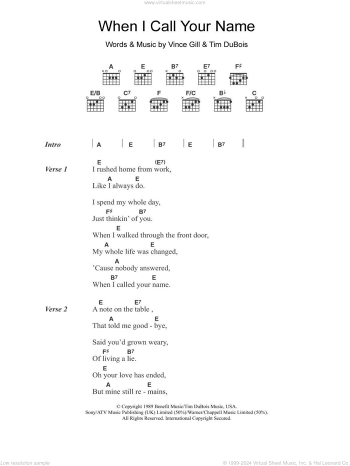 When I Call Your Name sheet music for guitar (chords) by Vince Gill, intermediate skill level