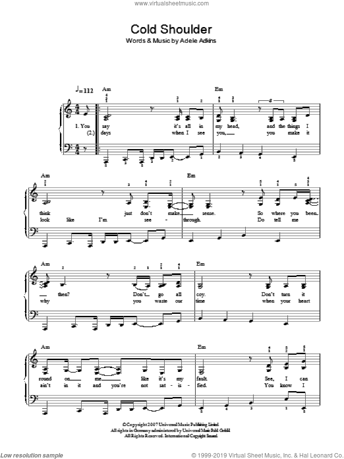 Cold Shoulder sheet music for piano solo by Adele, easy skill level