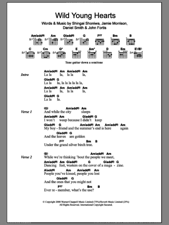 Wild Young Hearts sheet music for guitar (chords) by Noisettes, intermediate skill level