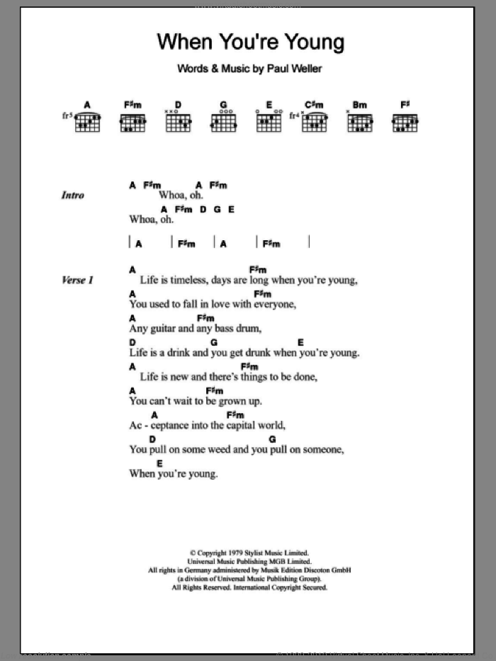 When You're Young sheet music for guitar (chords) by The Jam, intermediate skill level