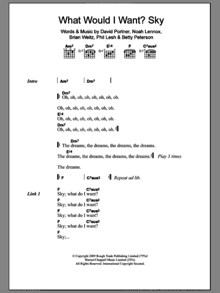 What Would I Want? Sky sheet music for guitar (chords) by Animal Collective, intermediate skill level