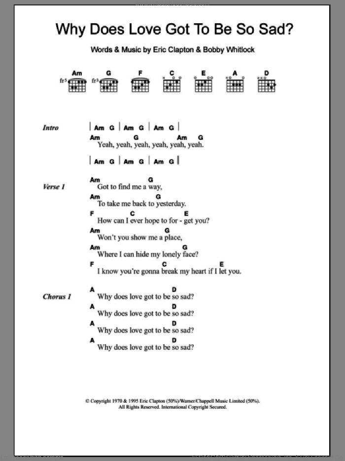 Why Does Love Got To Be So Sad? sheet music for guitar (chords) by Derek And The Dominos, intermediate skill level