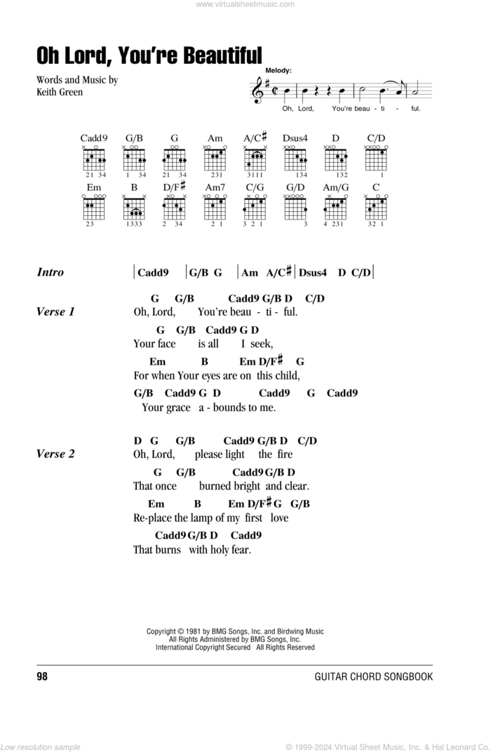 Oh Lord, You're Beautiful sheet music for guitar (chords) by Keith Green and Rebecca St. James, intermediate skill level