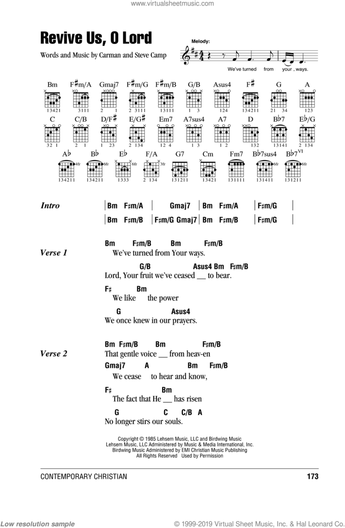 Revive Us, O Lord sheet music for guitar (chords) by Steve Camp and Carman, intermediate skill level