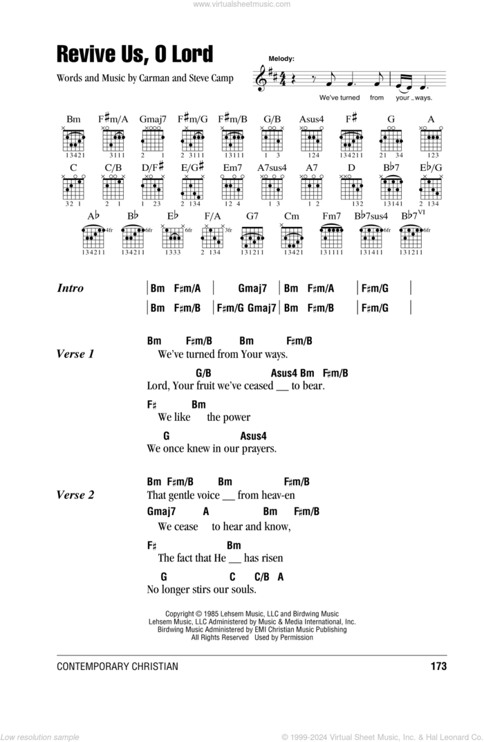 Revive Us, O Lord sheet music for guitar (chords) by Steve Camp and Carman, intermediate skill level