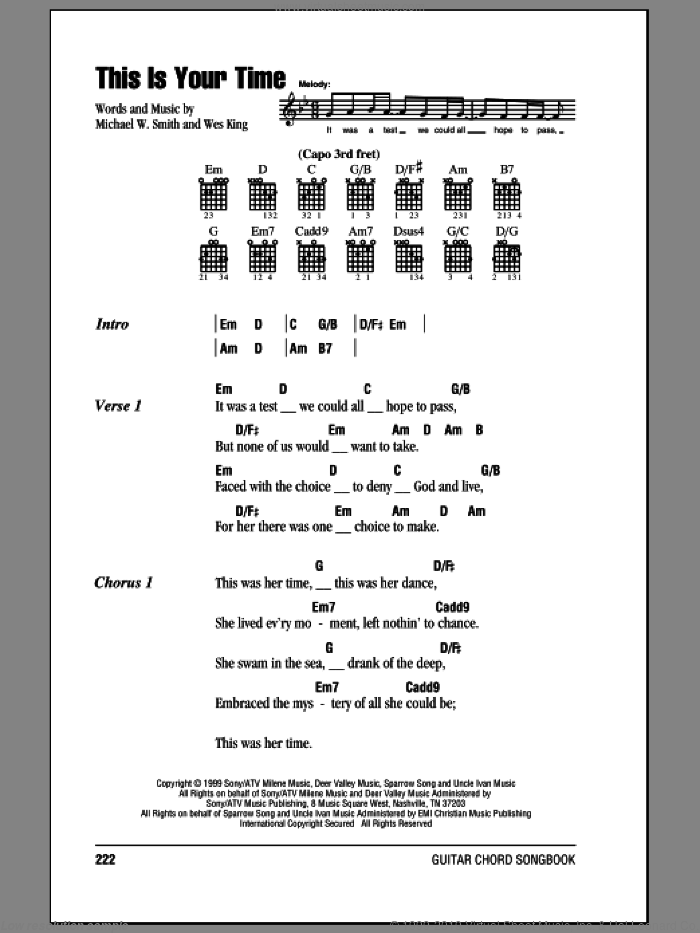 This Is Your Time sheet music for guitar (chords) by Michael W. Smith and Wes King, intermediate skill level