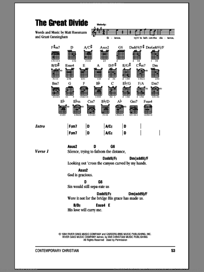 The Great Divide sheet music for guitar (chords) by Point Of Grace, Grant Cunningham and Matt Huesmann, intermediate skill level