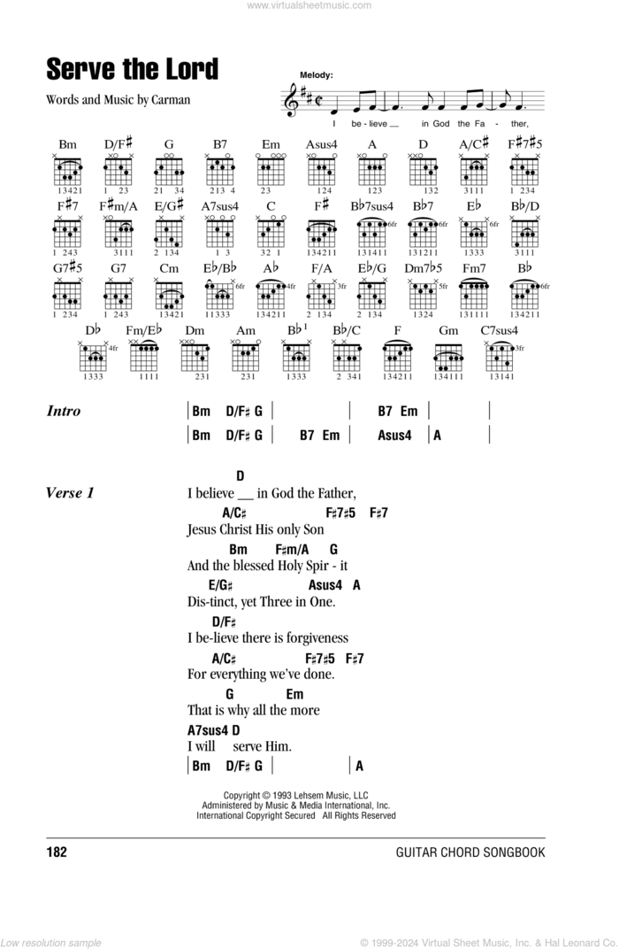 Serve The Lord sheet music for guitar (chords) by Carman, intermediate skill level