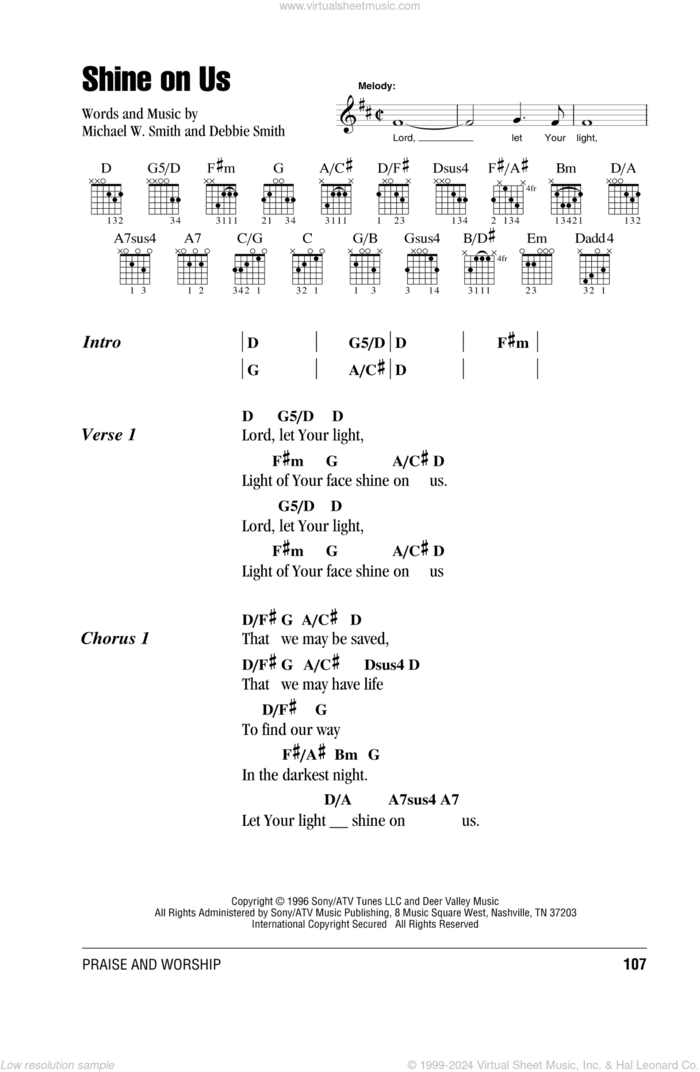 Shine On Us sheet music for guitar (chords) by Phillips, Craig & Dean, Debbie Smith and Michael W. Smith, wedding score, intermediate skill level