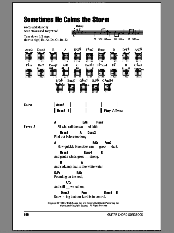 Sometimes He Calms The Storm sheet music for guitar (chords) by Scott Krippayne, Kevin Stokes and Tony Wood, intermediate skill level