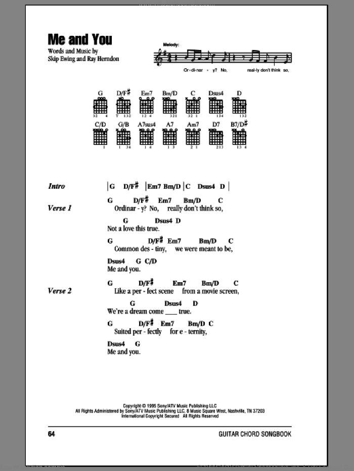 Me And You sheet music for guitar (chords) by Kenny Chesney, Ray Herndon and Skip Ewing, wedding score, intermediate skill level