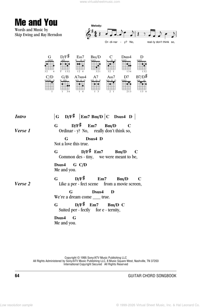 Me And You sheet music for guitar (chords) by Kenny Chesney, Ray Herndon and Skip Ewing, wedding score, intermediate skill level