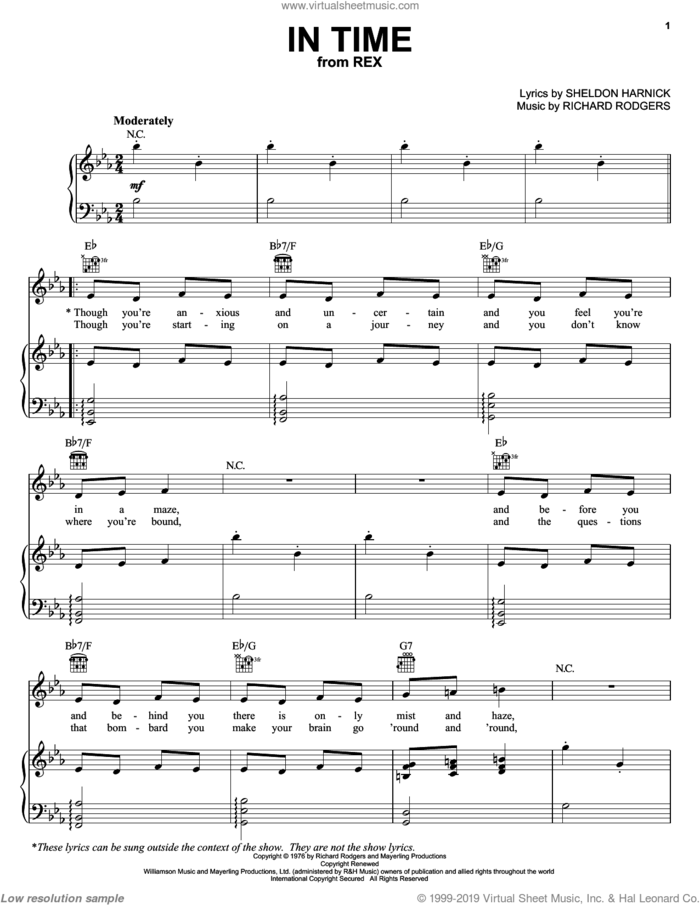 In Time sheet music for voice, piano or guitar by Richard Rodgers, Rex (Musical) and Sheldon Harnick, intermediate skill level