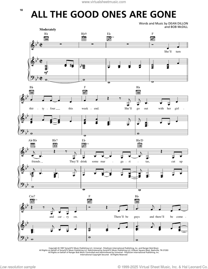 All The Good Ones Are Gone sheet music for voice, piano or guitar by Pam Tillis, Bob McDill and Dean Dillon, intermediate skill level