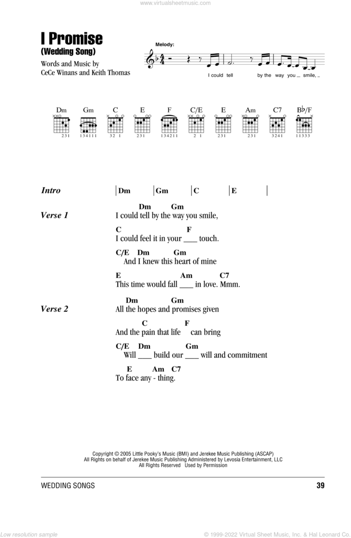 I Promise (Wedding Song) sheet music for guitar (chords) by CeCe Winans and Keith Thomas, wedding score, intermediate skill level
