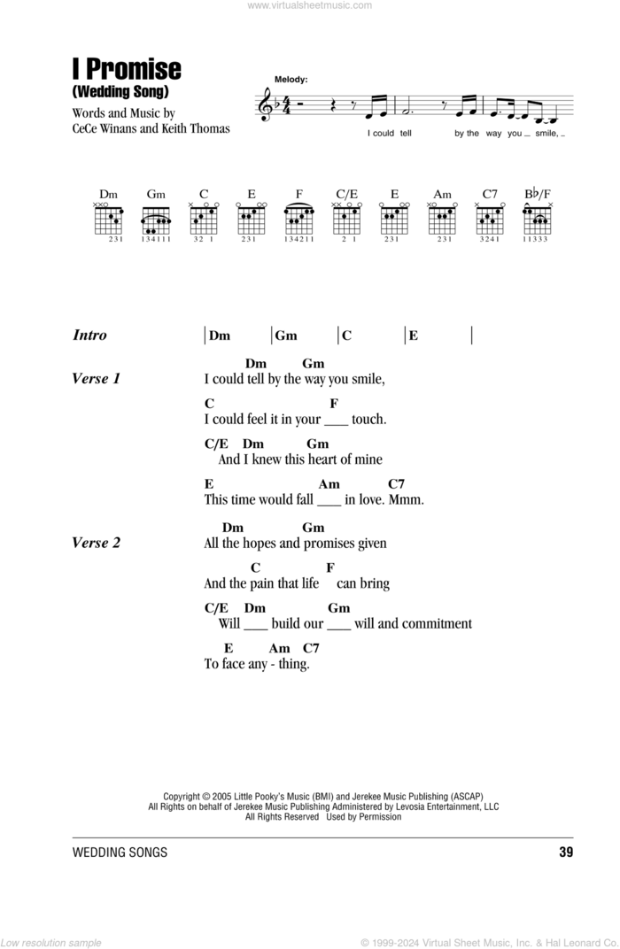 I Promise (Wedding Song) sheet music for guitar (chords) by CeCe Winans and Keith Thomas, wedding score, intermediate skill level