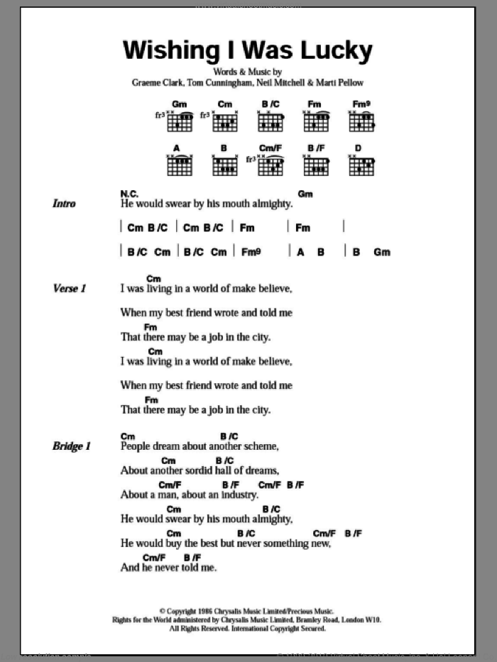 Wishing I Was Lucky sheet music for guitar (chords) by Wet Wet Wet, Graeme Clark, Marti Pellow, Neil Mitchell and Tom Cunningham, intermediate skill level
