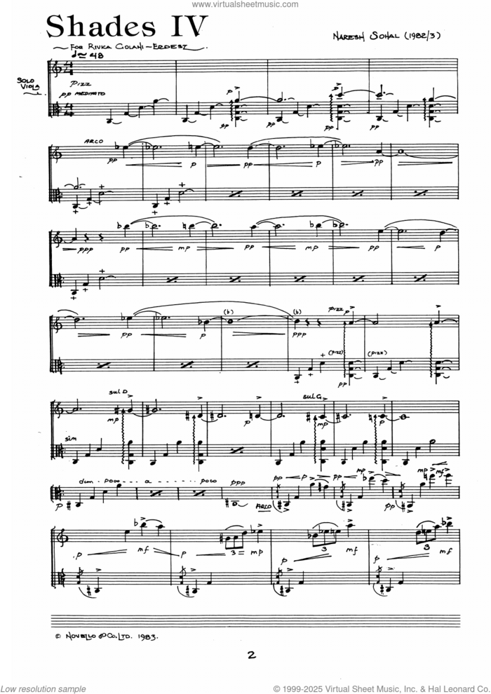 Shades IV sheet music for viola solo by Naresh Sohal, classical score, intermediate skill level