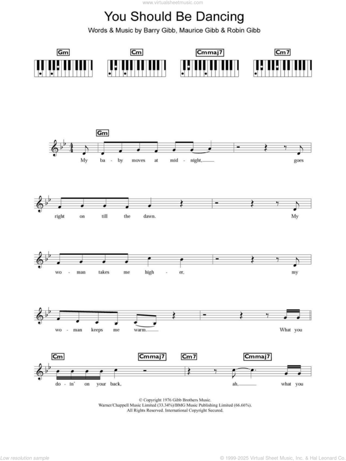 You Should Be Dancing sheet music for piano solo (chords, lyrics, melody) by Bee Gees, Barry Gibb, Maurice Gibb and Robin Gibb, intermediate piano (chords, lyrics, melody)