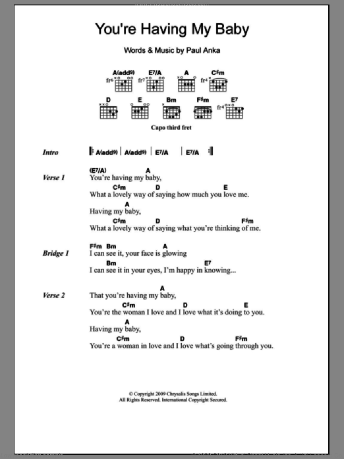 (You're) Having My Baby sheet music for guitar (chords) by Paul Anka, intermediate skill level