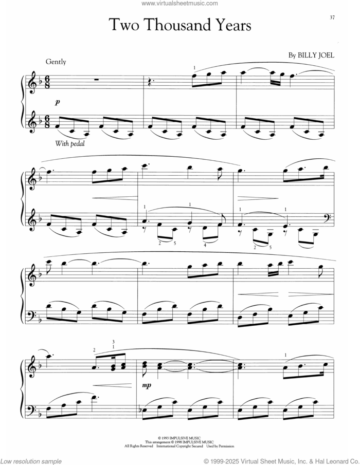 Two Thousand Years (arr. Phillip Keveren) sheet music for voice and other instruments (E-Z Play) by Billy Joel and Phillip Keveren, easy skill level