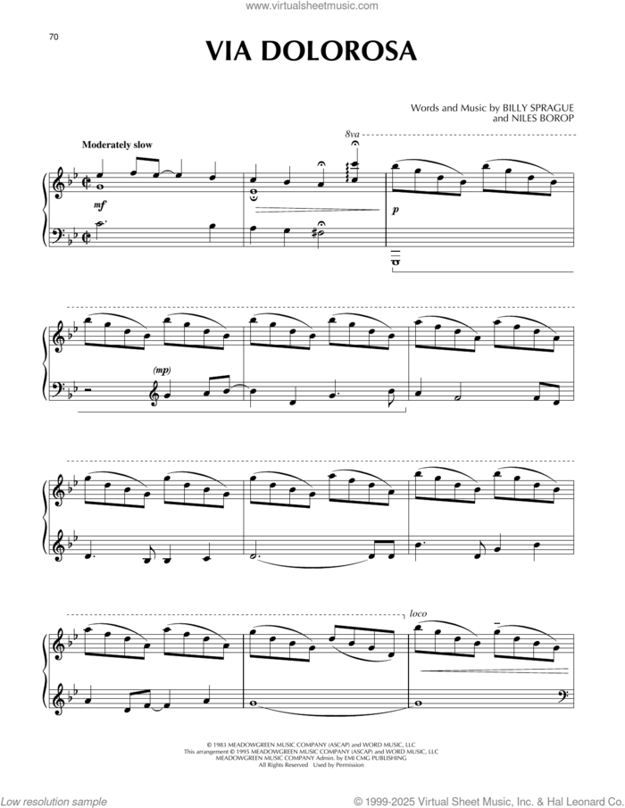 Via Dolorosa, (intermediate) sheet music for piano solo by Sandi Patty, Billy Sprague and Niles Borop, intermediate skill level