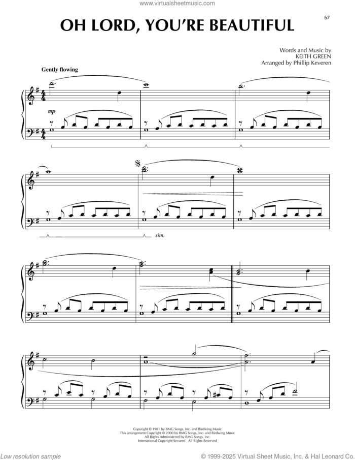 O Lord, You're Beautiful (arr. Phillip Keveren) sheet music for piano solo by Keith Green, Phillip Keveren, Rebecca St. James and Freef, intermediate skill level