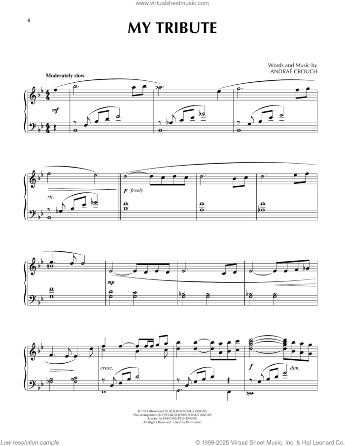 My Tribute sheet music for piano solo by Andrae Crouch, intermediate skill level