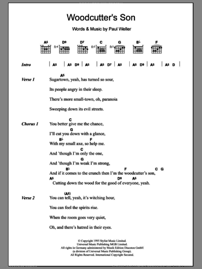 Woodcutter's Son sheet music for guitar (chords) by Paul Weller, intermediate skill level