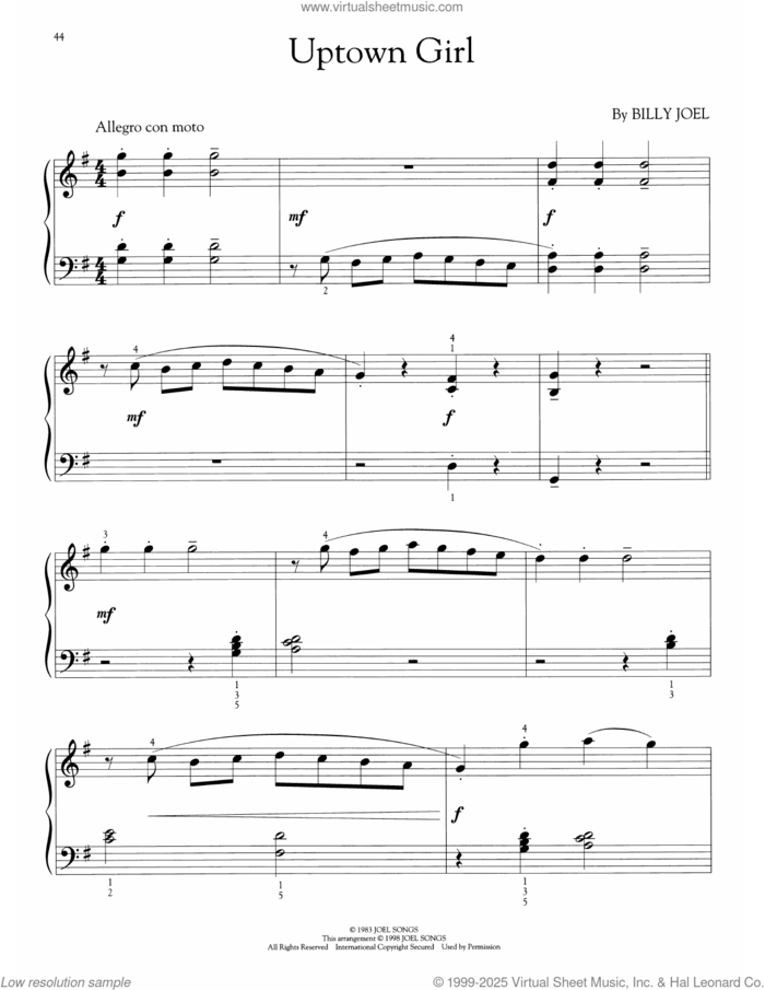Uptown Girl (arr. Phillip Keveren) sheet music for voice and other instruments (E-Z Play) by Billy Joel and Phillip Keveren, easy skill level