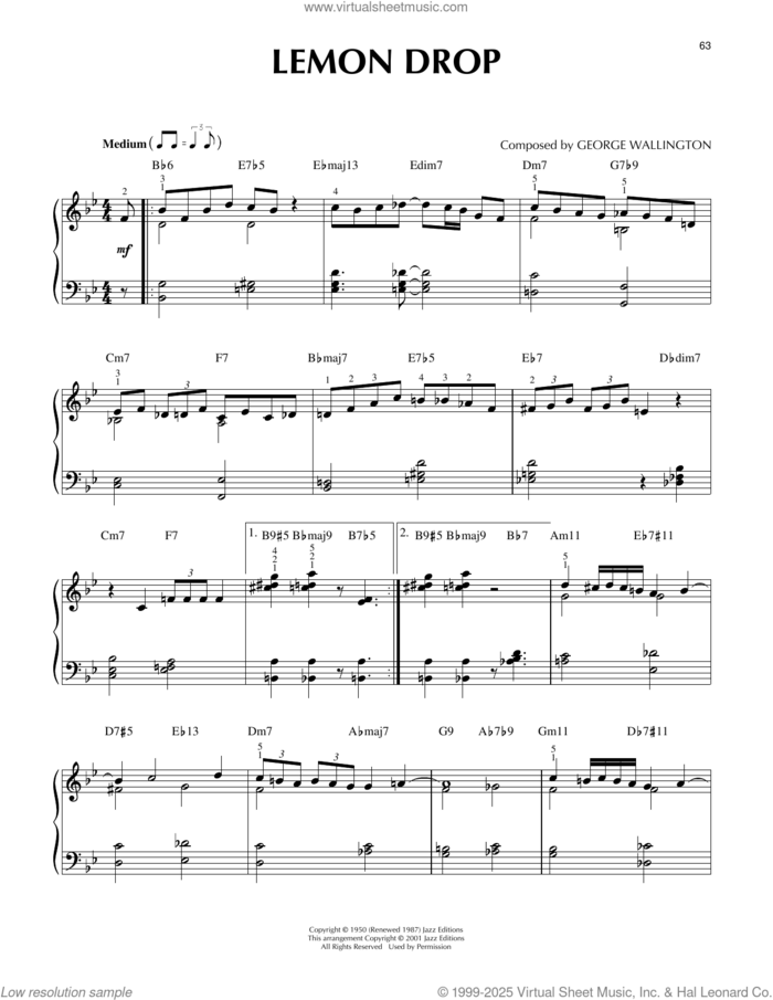 Lemon Drop sheet music for piano solo by George Wallington, intermediate skill level