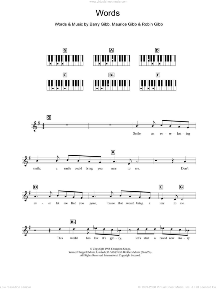 Words sheet music for piano solo (chords, lyrics, melody) by Boyzone, Bee Gees, Barry Gibb, Maurice Gibb and Robin Gibb, intermediate piano (chords, lyrics, melody)