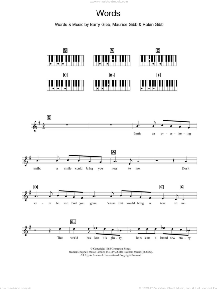 Words sheet music for piano solo (chords, lyrics, melody) by Boyzone, Bee Gees, Barry Gibb, Maurice Gibb and Robin Gibb, intermediate piano (chords, lyrics, melody)