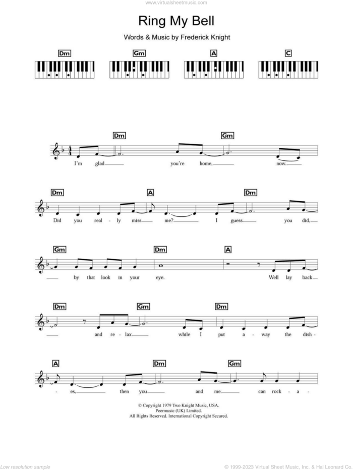 Ring My Bell sheet music for piano solo (chords, lyrics, melody) by Anita Ward and Frederick Knight, intermediate piano (chords, lyrics, melody)