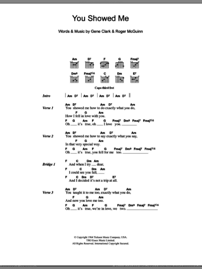 You Showed Me sheet music for guitar (chords) by The Turtles, Gene Clark and Roger McGuinn, intermediate skill level