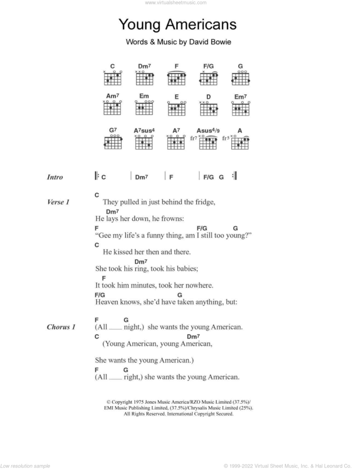 Young Americans sheet music for guitar (chords) by David Bowie, intermediate skill level