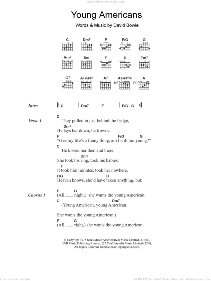 Young Americans sheet music for guitar (chords) by David Bowie, intermediate skill level