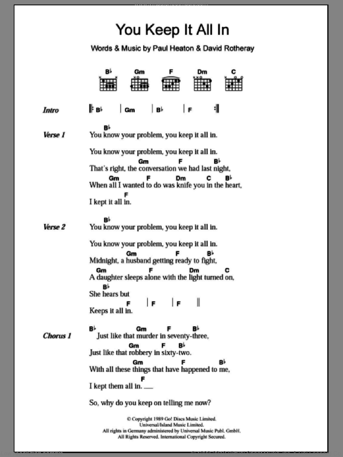 You Keep It All In sheet music for guitar (chords) by The Beautiful South, David Rotheray and Paul Heaton, intermediate skill level