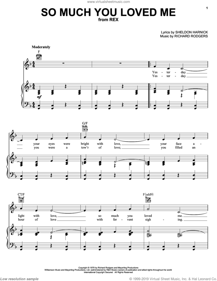 So Much You Loved Me sheet music for voice, piano or guitar by Richard Rodgers, Rex (Musical) and Sheldon Harnick, intermediate skill level