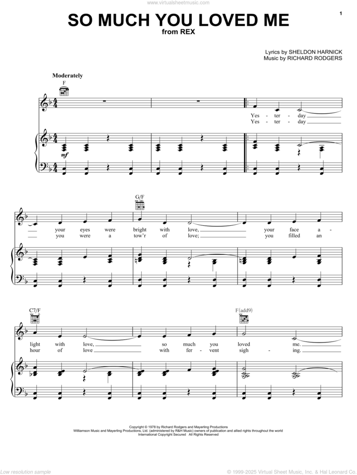 So Much You Loved Me sheet music for voice, piano or guitar by Richard Rodgers, Rex (Musical) and Sheldon Harnick, intermediate skill level