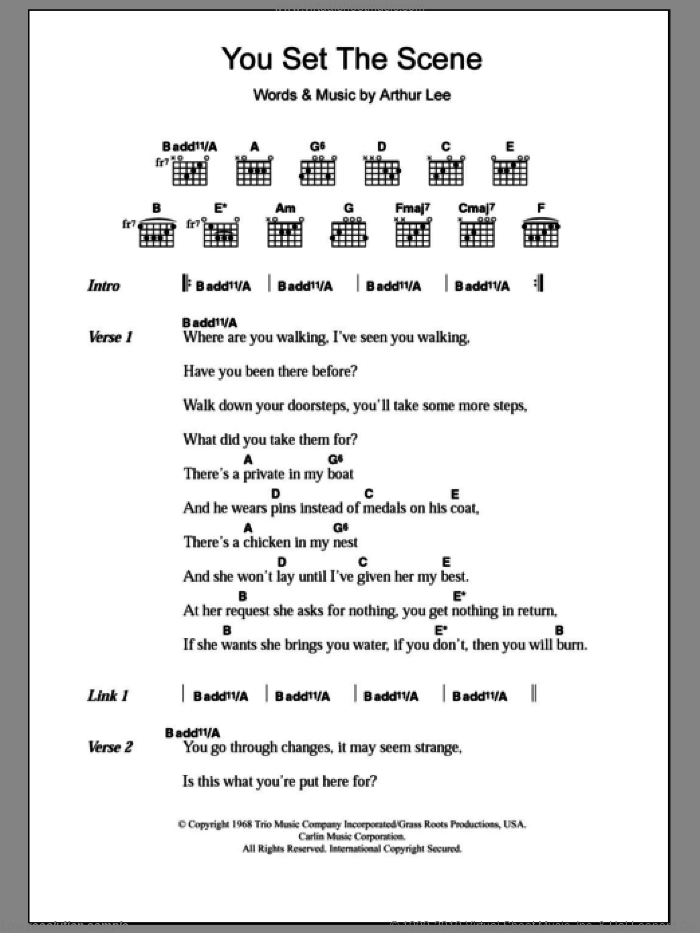You Set The Scene sheet music for guitar (chords) by Love and Arthur Lee, intermediate skill level