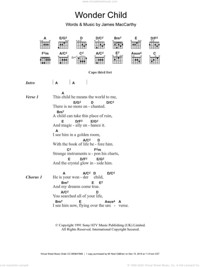 Wonder Child sheet music for guitar (chords) by Mary Black and Jimmy MacCarthy, intermediate skill level