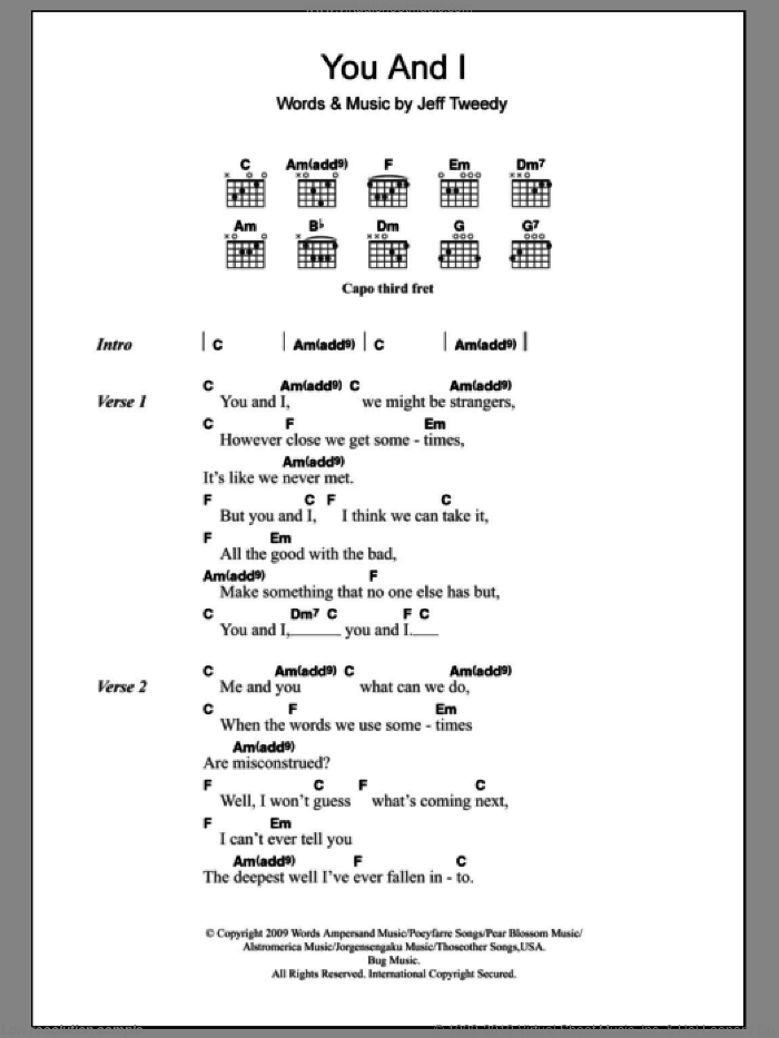 You And I sheet music for guitar (chords) by Wilco, Wilco feat. Feist and Jeff Tweedy, intermediate skill level