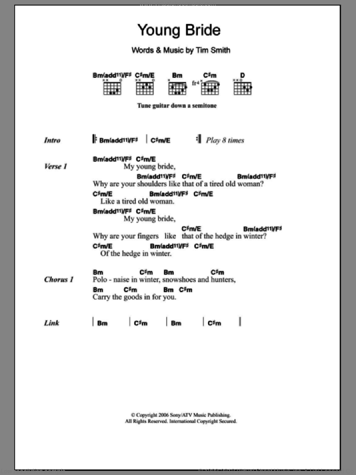 Young Bride sheet music for guitar (chords) by Midlake and Tim Smith, intermediate skill level